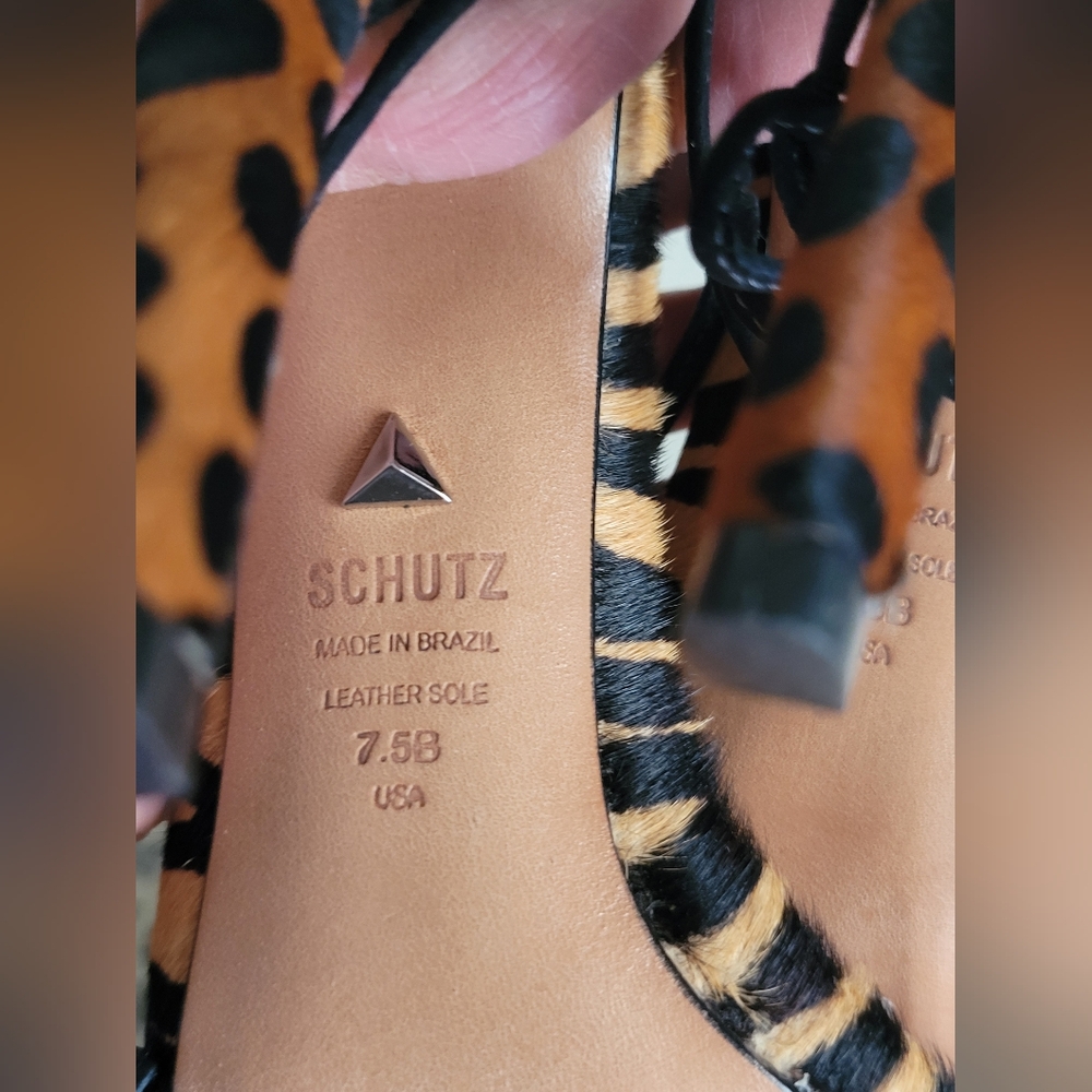 SCHUTZ Sandstone Animal Print Lace-Up Heels Sz 7.5 Calf Pony Hair - Picture 11 of 13